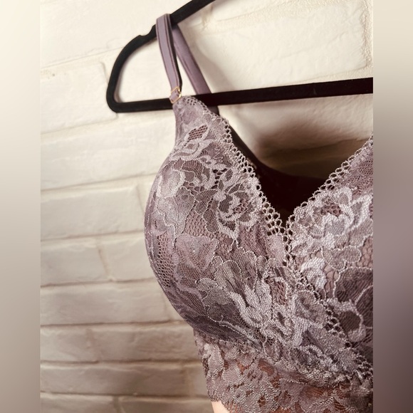 NWT Soma Signature Lace Longline Wireless Lined Bralette L Excalibur Grey #0466 - Picture 3 of 15